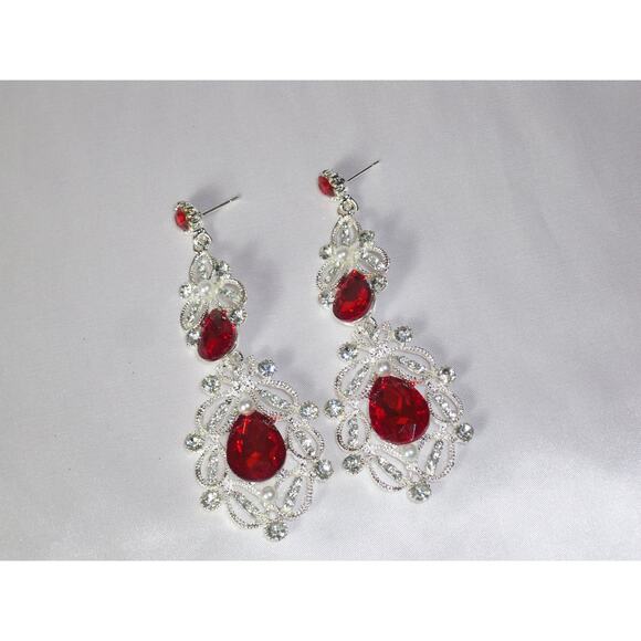 Red rhinestone earringsValentine earrings,holiday party long dangle drop earring - Picture 7 of 9